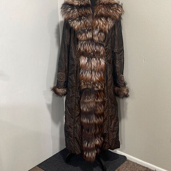 Real Fox Long Coat Size 14 - Picture 1 of 15
